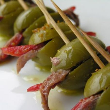 OLIVES*****Green Olives filled with Piquillo Peppers and Anchovy