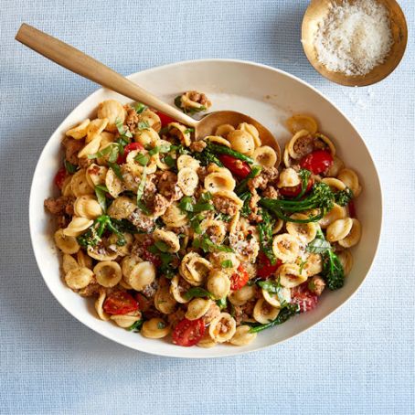 Lemony one pan orecchiette with sausage and broccolini