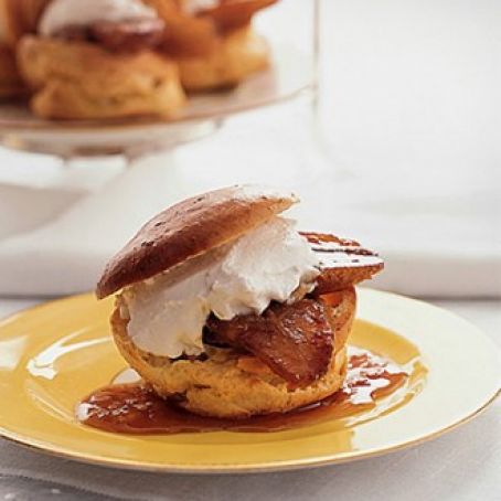 Profiteroles with Whipped Coconut Cream and Caramelized Bananas