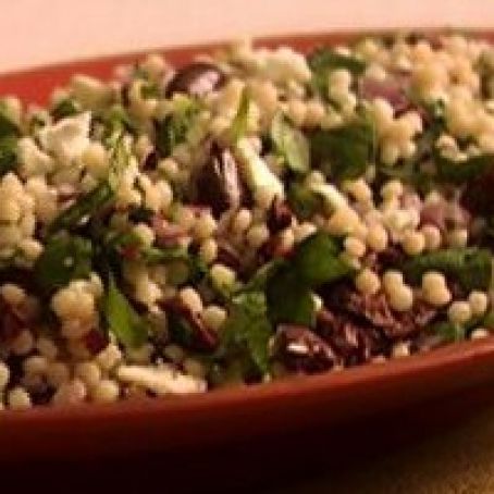 Isreali Couscous with Olives, Arugula and Feta