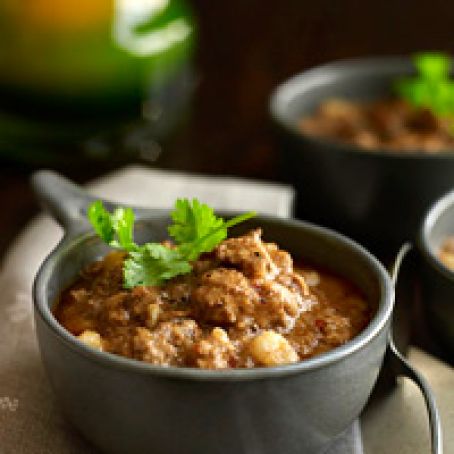 Chili with Guajillo and Ancho Chiles and Hominy