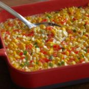 Fresh Corn Casserole with Red Bell Peppers and Jalapenos