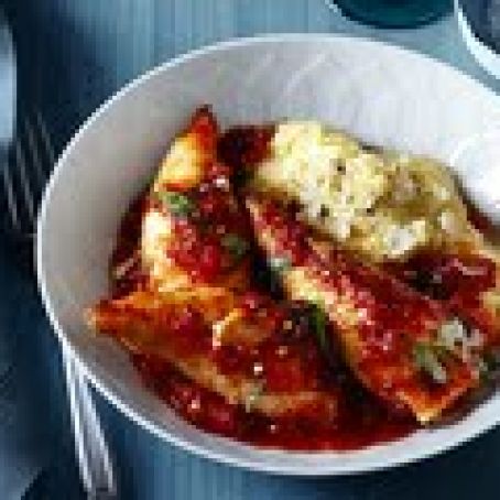 Shrimp Stuffed Calamari with Polenta