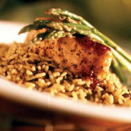 Salmon and Raspberry Glaze on Wild Rice