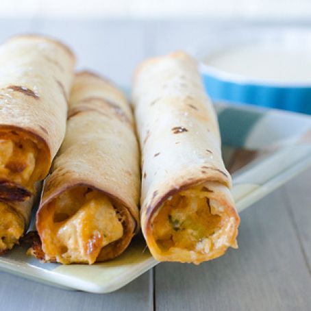 Baked Buffalo Ranch Chicken Taquitos with Blue Cheese Dipping Sauce