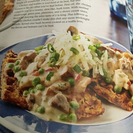 Chicken a la King Hash over Waffle Hash Browns for 2