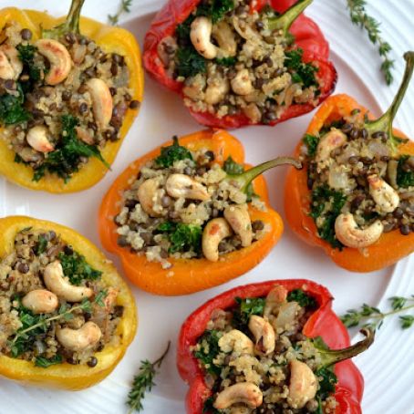 Lentil, Cashew, & Quinoa Stuffed Peppers