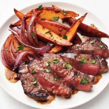 Steak with Beer Sauce and Sweet Potatoes