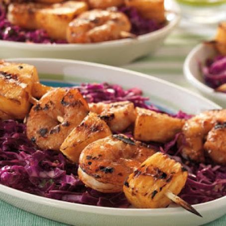 Hoisin Shrimp and Pineapple Kabobs with Sesame-Ginger SlawRecipe by Jamie Purviance