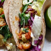 shrimp tacos with southwest avocado sauce