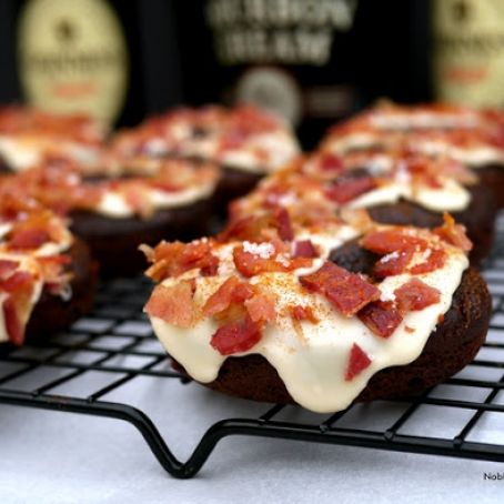 Chocolate Guinness Doughnuts with Bourbon Cream Glaze and Bacon
