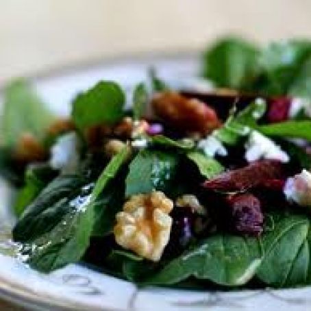 Salad of Winter Greens, Walnuts, Roasted Beets, and Goat Cheese