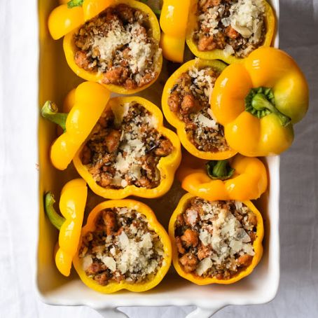 Wild Rice and Sausage Stuffed Peppers with Pesto