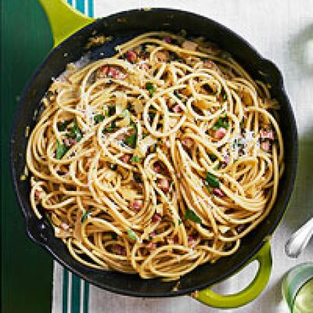Fat Spaghetti with Bacon & Artichokes