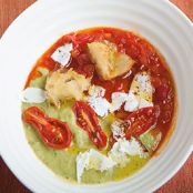 tomato soup and spicy  zucchini purée