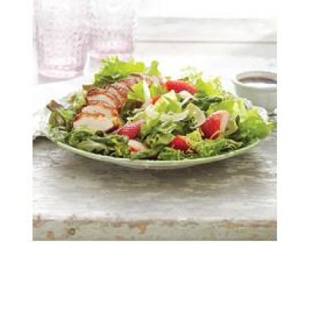 Arugula Salad with Parmesan-Crusted Chicken, Asparagus and Strawberries