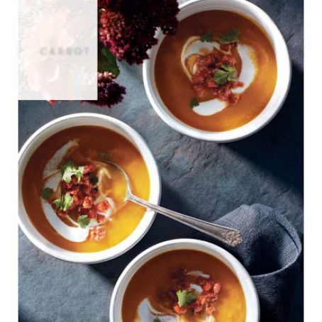 MOROCCAN CARROT SOUP WITH HARISSA RELISH AND YOGURT