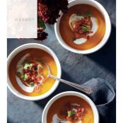 MOROCCAN CARROT SOUP WITH HARISSA RELISH AND YOGURT