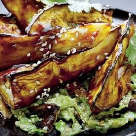 Aubergine with miso and chinese cabbage