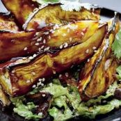 Aubergine with miso and chinese cabbage