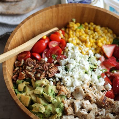 Summer Chicken Chopped Salad with Strawberries, Avocado + Feta