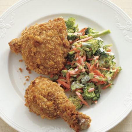 Oven-Fried Chicken With Crunchy Broccoli Slaw