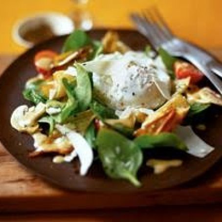 Roasted Leeks with Poached Eggs and Warm Spinach Salad