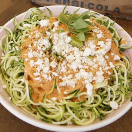 Zucchini Noodles With Red Pepper and Goat Cheese Alfredo
