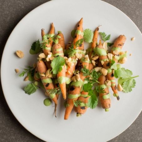 Brined Grilled Carrots with Cilantro-Yogurt Sauce