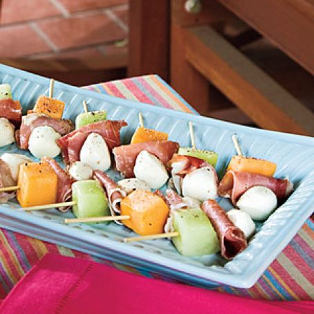 Melon, Mozzarella, and Prosciutto Skewers