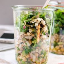Mason Jar Chickpea, Farro and Greens Salad
