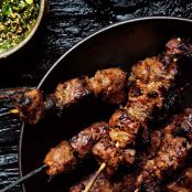 Steak Skewers with Scallion Dipping Sauce (Overnight)