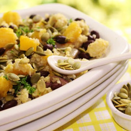 Millet Pilaf with Roasted Butternut Squash, Black Beans & Pumpkin Seed Crumbs