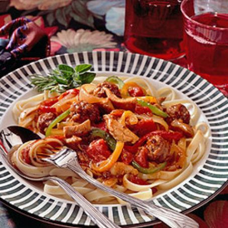 Pasta with Chicken, Sausages, and Peppers - Recipe.com