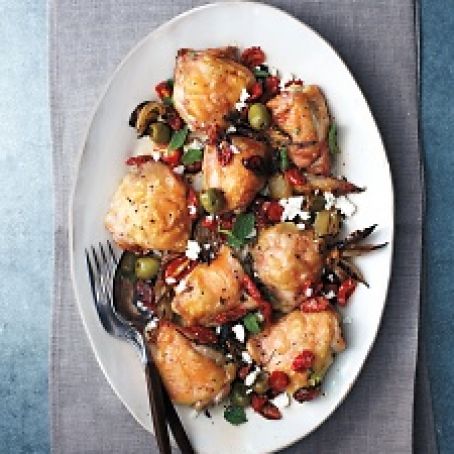 Roasted Chicken Thighs with Tomatoes, Olives, and Feta