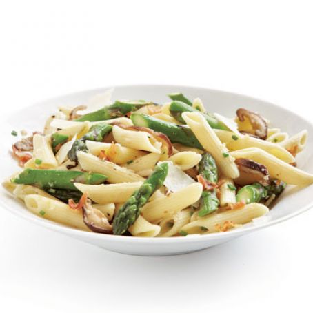 Penne with Asparagus, Shiitake, and Pancetta