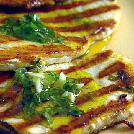 Swordfish with Lemon, Mint, Basil, and Arugula