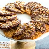 Chocolate Dipped Pecan Lace Cookies