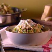 Tagliatelle with Smashed Peas, Sausage, and Ricotta Cheese