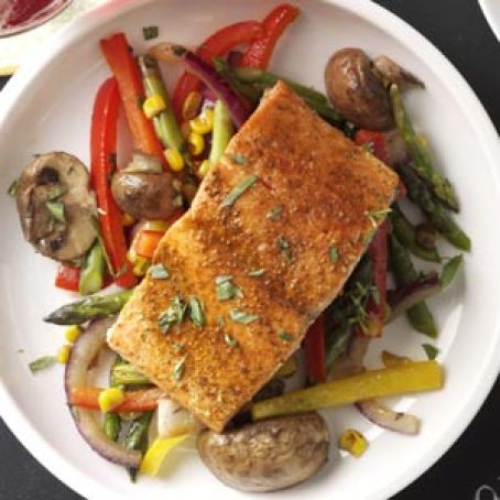 Lemon-Lime Salmon with Veggie Saute Recipe
