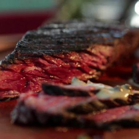 Grilled Hanger Steak with Brandied Green Peppercorn Sauce