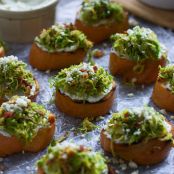 BRUSSELS SPROUT AND BACON CROSTINI WITH WHIPPED BLUE CHEESE