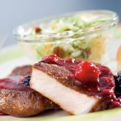 Spice-Seared Pork with Berry Sauce and Pineapple-Pecan Coleslaw Publix