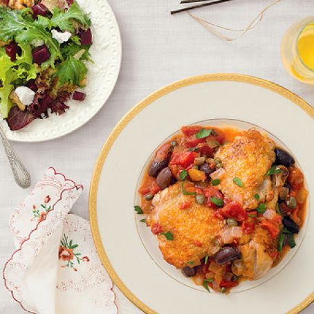 Braised Chicken With Tomatoes, Olives and Capers
