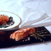 Roasted Salmon with Red Onion and Apple Puree Crust with Ginger-Cider Reduction