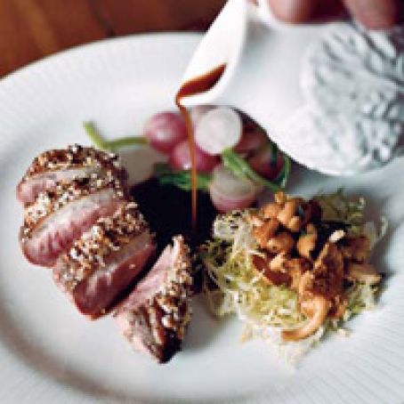Crunchy Almond-Crusted Duck Breasts with Chanterelle Salad
