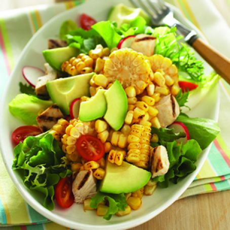 Spicy Roasted Corn, Avocado and Chicken Salad