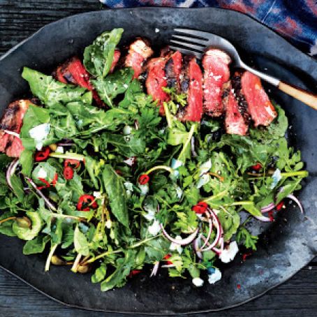 Sliced Strip Steak with Arugula and Parsley