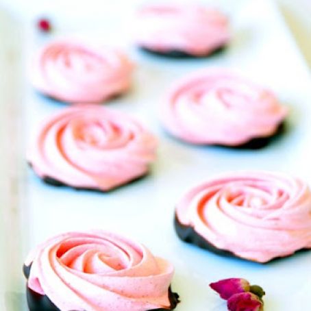 Chocolate Dipped-Strawberry Meringue Roses