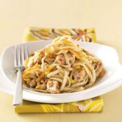 Linguine pesto with italian chicken strips
